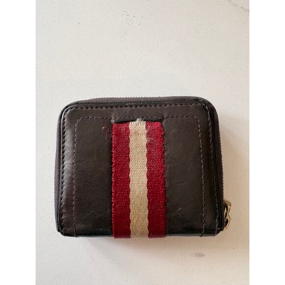 Bally Brown Leather Zip Coin Wallet with Ribbon Accent - Picture 9 of 10